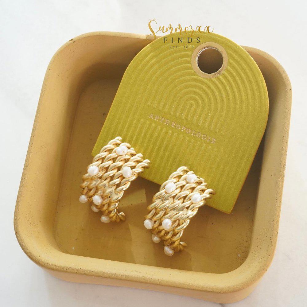 Anthropologie Demi Fine Pearly Rope Earrings 14K Gold Plated - Picture 2 of 6